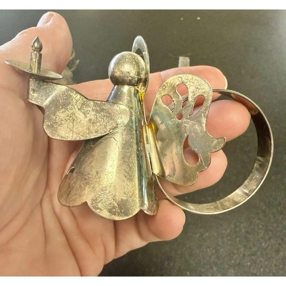 VTG 80s Brass Angel napkin holders set of 6 with musical instruments Angel Choir